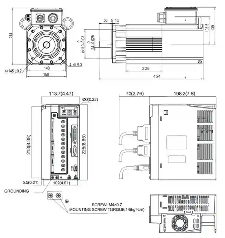 24000rpm 5hp (3.7kw) asynchronous ac spindle servo motor